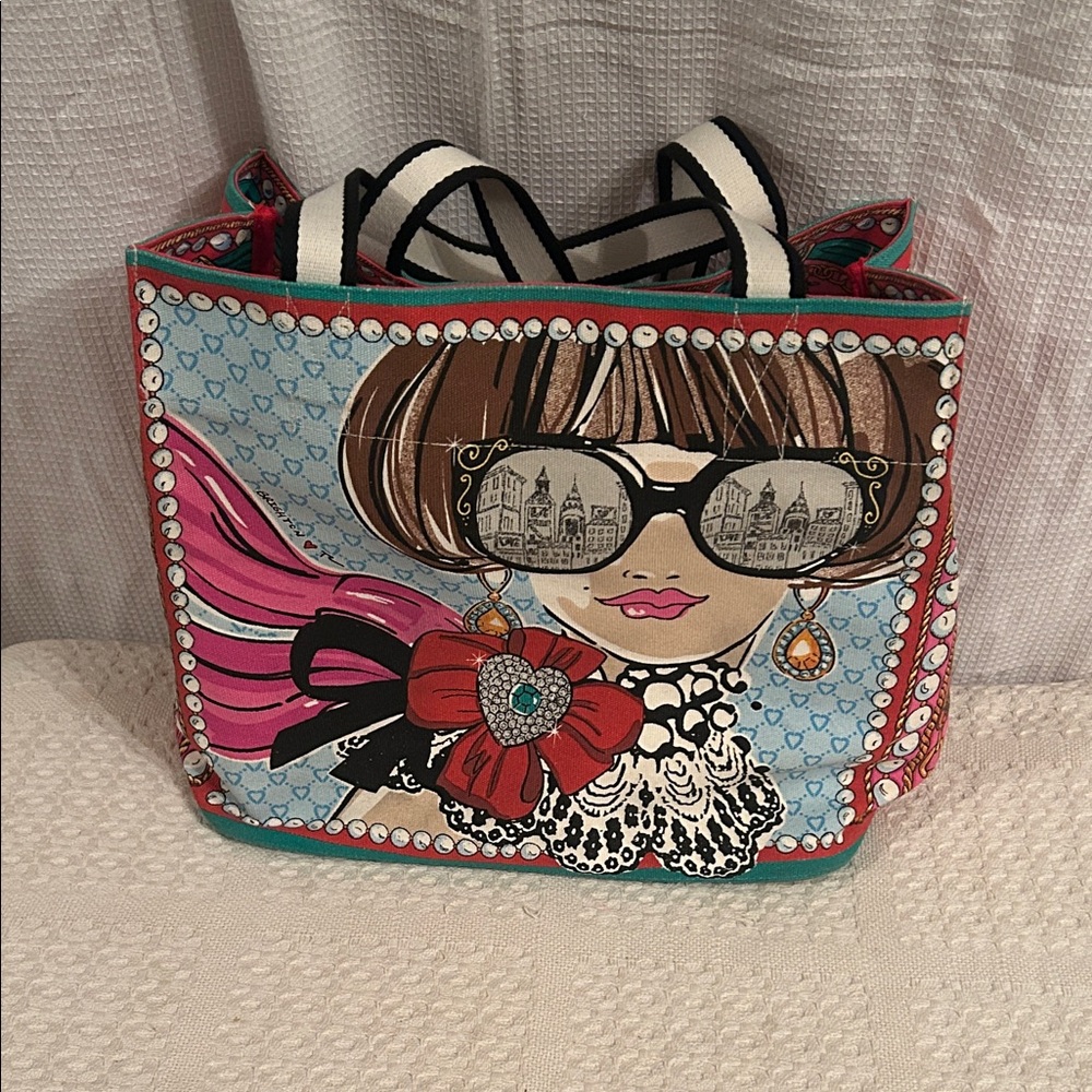 Brighton Graphic Tote Bag in Pink, Turquoise, Brown & Black